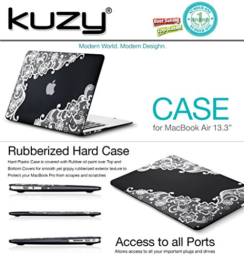 MacBook Air 13 inch Case A1466 A1369, Kuzy Rubberized Hard Cover (Older Version 2017, 2016) - LACE Black