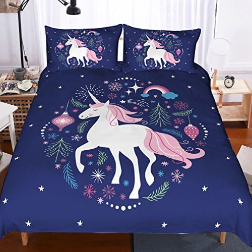 APJJQ Kids Unicorn Bedding Set Twin,White Unicorn Surrounded Florals Branches 100% Microfiber 2 Piece(1 Duvet Cover 1 Pillow Sham) Duvet Cover Set Blue for Children,Boys,Girls and Teens No Comforter