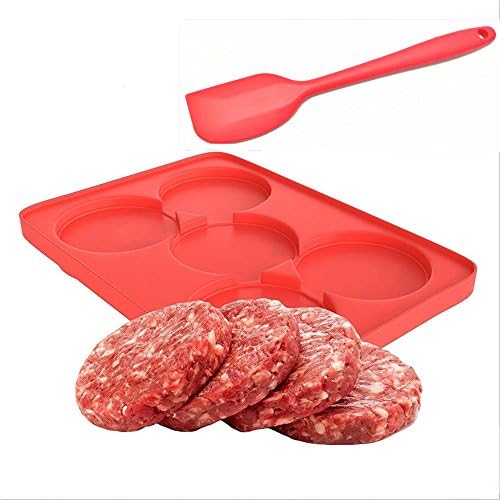 SBOTT Round Silicone Burger Press Burger Master Patty Maker and Freezer Container 5 in 1 for Patties Cookies Hash Browns Red