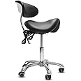 LIMKOMES Saddle Stool with Wheels,Rolling Stool with Back Support,Ergonomic Stool Saddle Stool for Hair Stylist for Dentist Salon Tattoo(Black)