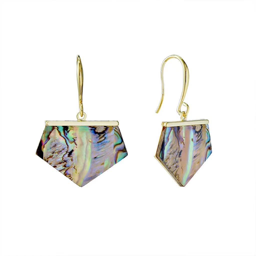 YUURAIN VUVU Handmade Natural Abalone Shell Earrings for Women Girls | 14K Gold Plated 925 Sterling Silver Earrings Stud | Stylish Fashion Unique Jewelry Gifts for Women with Gift Box - Style C