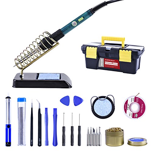 Soldering Iron,60 Watt 110V Temperature Control Soldering Iron with ON/OFF Switch, Solder Tube,Desoldering Pump in Multifunctional Toolbox 11-in-1
