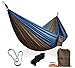 wolfyok Portable Camping Hammock [3rd Generation] (TM) Multifunctional Lightweight Nylon Parachute Outdoor Hammock for Backpacking, Camping, Travel, Beach, Backyard (Single,Blue/Brown)
