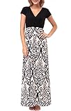 Zattcas Womens Summer Contrast V neck Empire Waist Floral Print Maxi Dress (X-Large, Taupe)