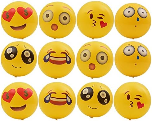 Beach Balls (12 pack), 8โ Inflatable Emoji Beach Balls for Summer Outdoor Garden Game Swimming Pool Toy & Party and Wedding Decorations