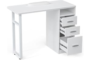 Charmmade Nail Table for Nail Tech Manicure Table Nail Tech Desk Professional Nail Salon Table Station with Drawers, Wrist Pad, Open Space, White