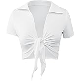 LovelyWholesale Sexy Tie Front Tops for Women Summer Collar Neck Crop Top