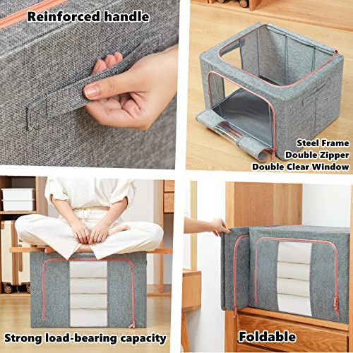 FUSACONY Stackable Clothes Storage Boxes Bags, 2Pack, Oxford Cloth Steel Frame Storage Box with