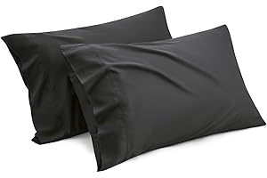 Bedsure Pillow Cases Queen Size Set of 2, Rayon Derived from Bamboo Cooling Pillowcase, Silky Soft & Breathable Pillow Cover with Envelope Closure for Kids, Gift for Men or Women, Black, 20x30 Inches