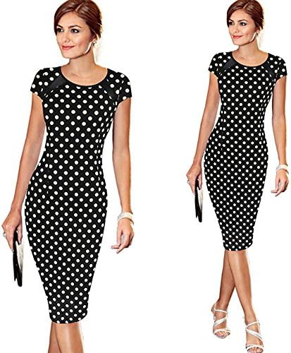 ASeir Women Polka Dot Print Dresses A-line Bandage Bodycon Short Sleeve Sexy Party Cocktail APencil Mini Dress (M)