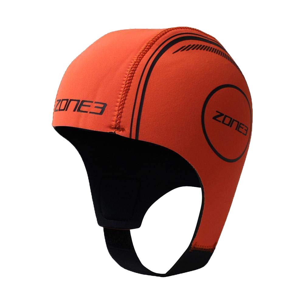 ZONE3 Orange Neoprene Swim Cap/Premium Triathlon Skull Cap With Velcro Strap For Men/Women Open Water Swimming