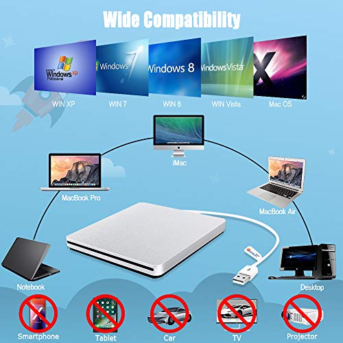 VersionTECH. USB Ultra Slim External DVD Drive Burner Optical Drive CD+/-RW DVD +/-RW Superdrive Disc Duplicator Compatible with Mac Macbook Pro Air iMac and laptop - Thumbnail 4