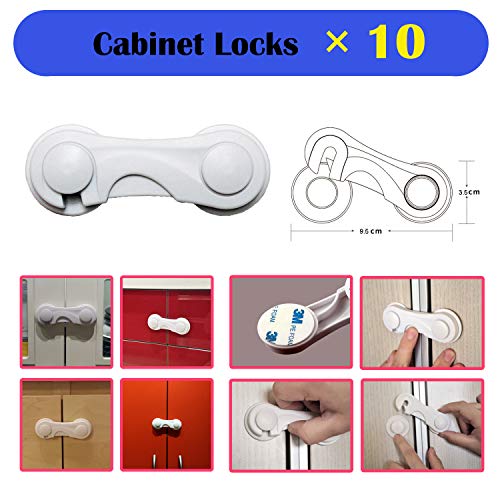 XinPei Baby Proofing Kit (48 Pcs) -20 Socket Covers + 10 X Cabinet Locks + 10 X Cupboard Locks + 4 X Rectangular Locks + 4 X Foam Door Stoppers