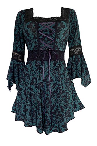 Dare to Wear Victorian Gothic Peasant Plus Size Women's Plus Size Renaissance Corset Top, Cypress 5X