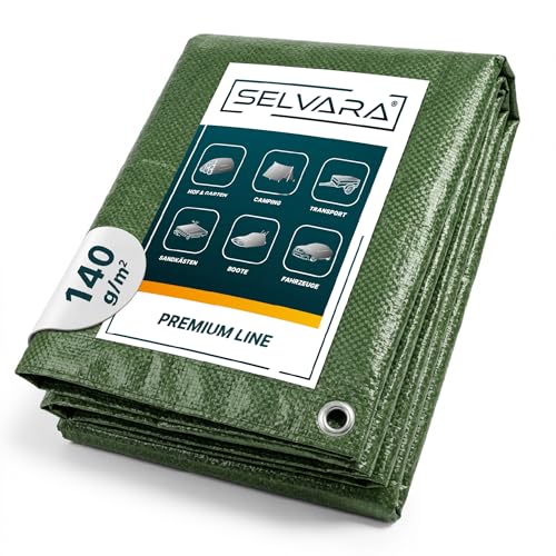 Selvara Abdeckplane 140g/m², Premium Line, Wasserdicht 8m x12m, Grün
