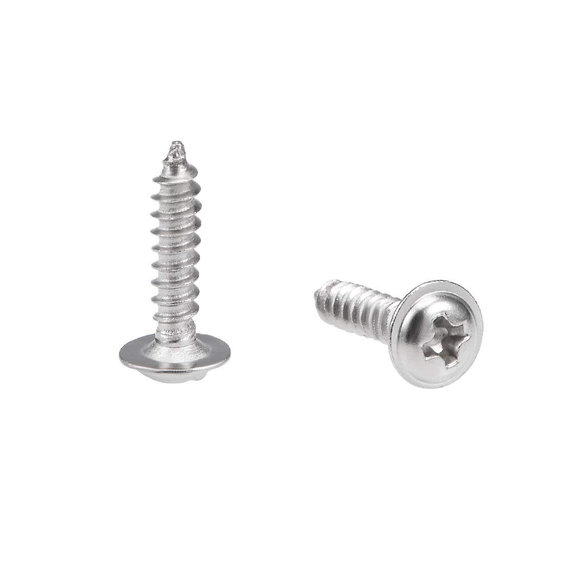 sourcing map 2.3x10mm Self Tapping Screws Phillips Pan Head With Washer Screw 304 Stainless Steel Fasteners Bolts 50Pcs