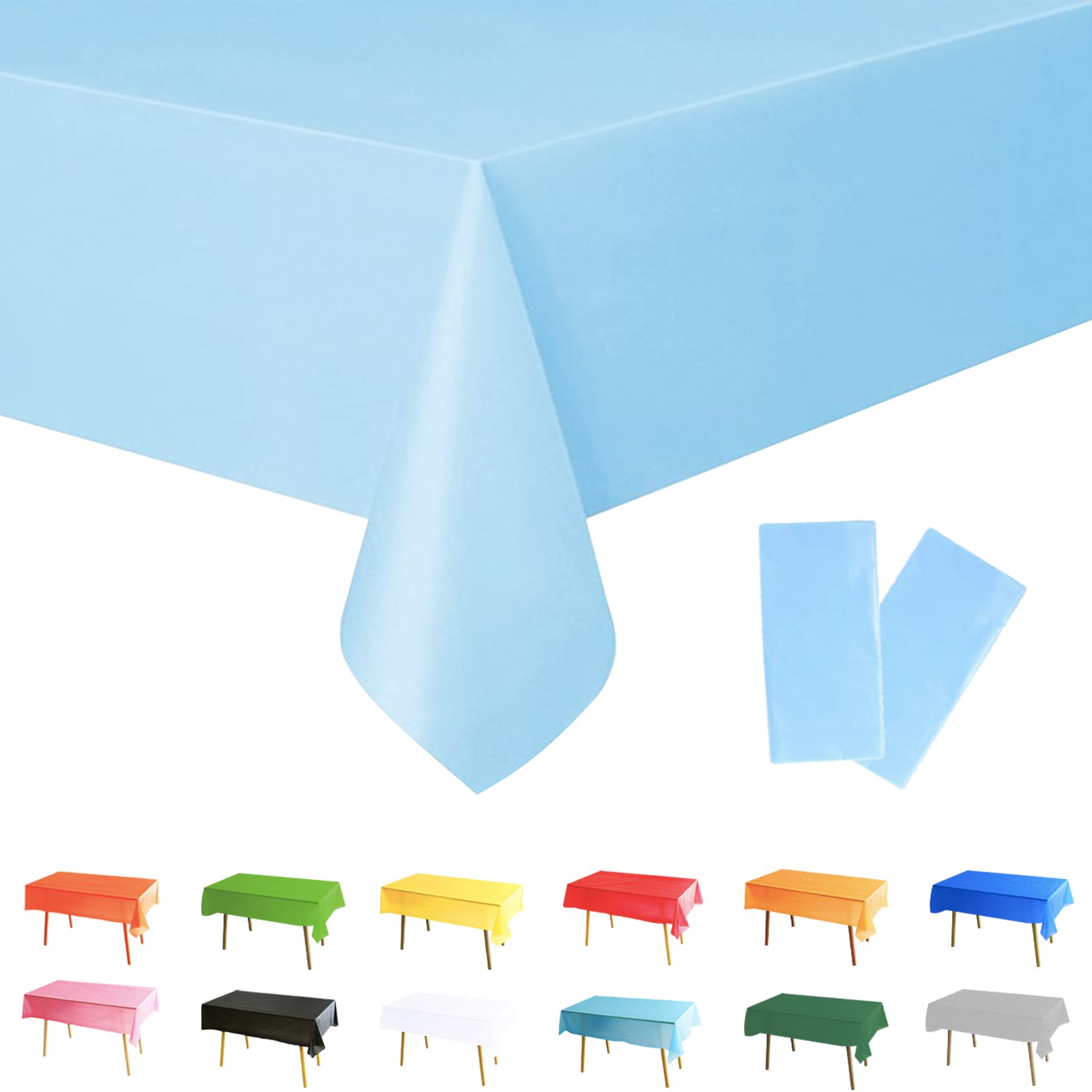 Pastel Blue Rectangular Plastic Tablecloths 54x108 Inch 2 Pack for Baby Shower Easter Birthday Party