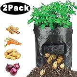 HYRIXDIRECT 2 Pack 10 Gallon Black Grow Bags Portable Potato Growing Bag Planter Bags Planting Pouch with Handles Access Flap for Carrot Onion Vegetables