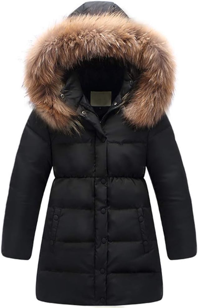 Big Girls' Winter Parka Down Coat Puffer Jacket Padded Overcoat with Fur Hood