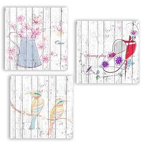 3 Panel Canvas Wall Art Flowers on Vintage Wood Background Pictures Home Wall Decorations for Kitchen Streched and Framed? - 12"x12"x3 Panels