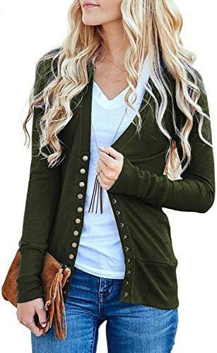 Women's V-Neck Solid Button Tops Long Sleeve Knit Casual Cardigans