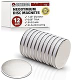 Strong Neodymium Disc Magnets (12 Pack) - Powerful, Small, Round, Rare Earth Magnets - N45 Industrial Strength NdFeB Magnet Set for Fridge, DIY, Crafts - 1.26” x 0.08”