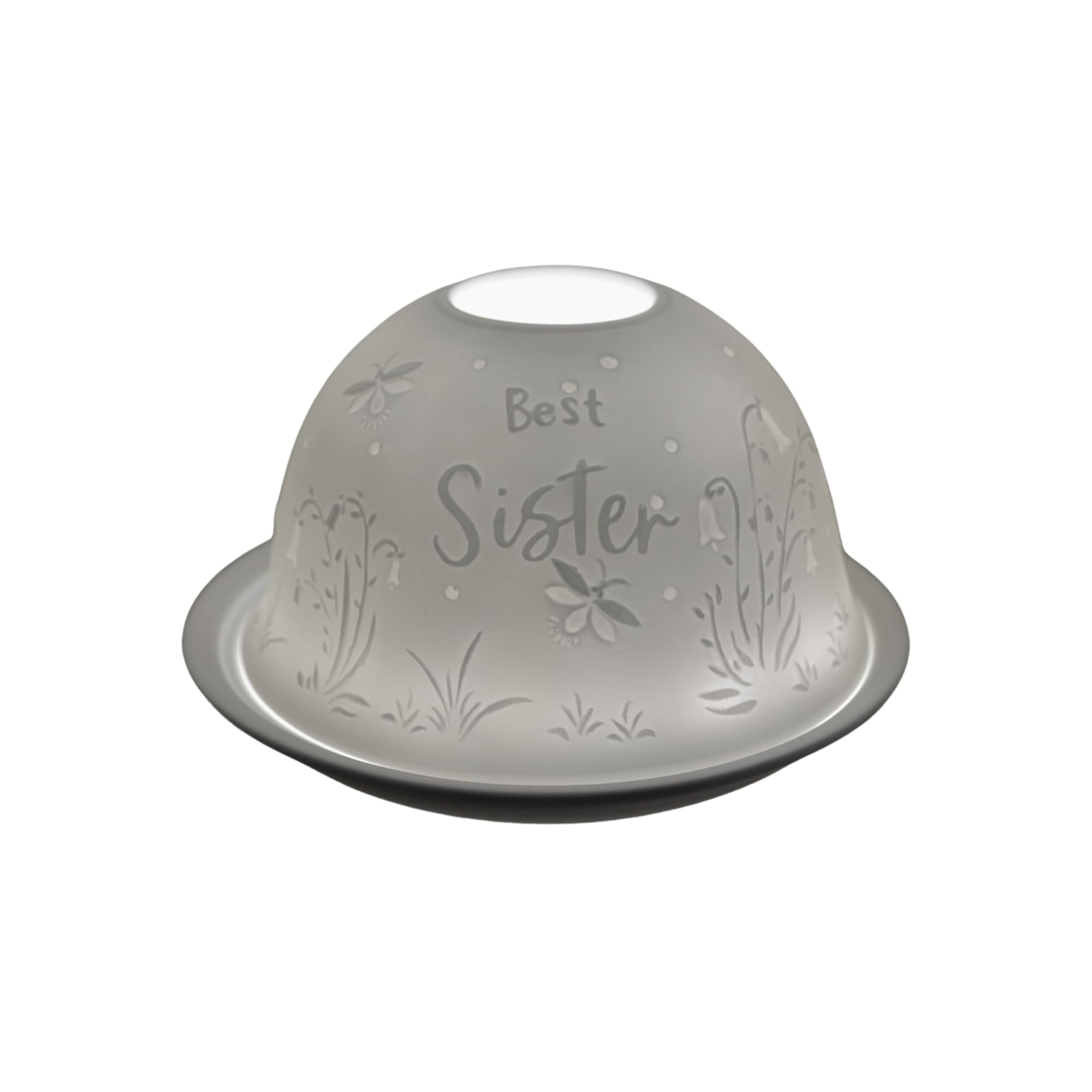 Nordic Lights Best Sister Porcelain Tealight Holder Dome | Candle Holder Projecting a 3D Image Use With Scented Candle, LED Light | Room Decor Lights | Shade & Plate Set with Gift Box