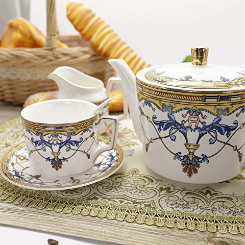 fanquare 15 Pieces Porcelain Tea Sets British Royal Series, Blue