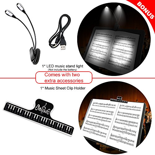 Music Stand, Kasonic Professional Collapsible Orchestra Portable and Lightweight with LED light, Music Sheet Clip Holder and Carrying Bag Suitable for Instrumental Performance (Pink)
