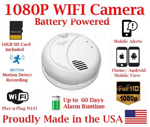1080P True Full HD Battery Powered WiFi Smoke Detector Alarm IP Spy Camera P2P Wi-Fi Mobile Hidden Nanny Camera Spy Gadget up to 60 Day RUNTIME (with Remote View, Remote Playback and Mobile Alert) - Thumbnail 4