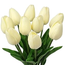 10 Pcs Cream Tulips Artificial Flowers Real Touch