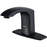 Automatic Sensor Touchless Bathroom Sink Faucet Black Single Hole Hands-Free Battery Powered Solid Brass Faucet with Deck Plate, Control Box and Temperature Mixer