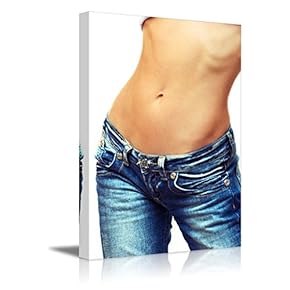 Canvas Prints Wall Art - Exotic Model Posing for The Camera in Black Swinsuit Set - 12" x 18"