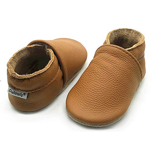 Owlowla Baby Soft Sole Leather Crib Shoes Infant Toddler Pre-Walker Shoes Boy Girl(F-Ginger,US4)