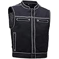 First Mfg Co Lowrider Mens Motorcycle Biker Riding Armor Club Style Black Leather, Twill, Moto Mesh, Perforated Vest