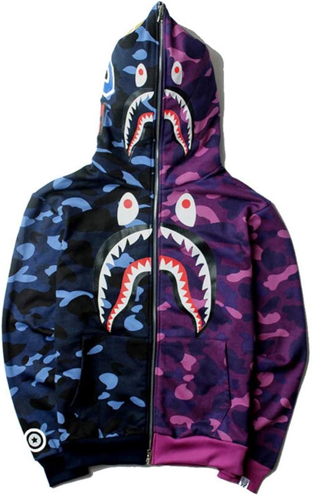 Shark Ape Bape Camo Mens Women Hoodies Sweatershirt Casual Zip Up Hip-Hop Funny Tops