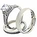 Lanyjewelry His Hers Couples Ring Set Womens Round CZ Stainless Steel Wedding Ring Set Mens Matching Band