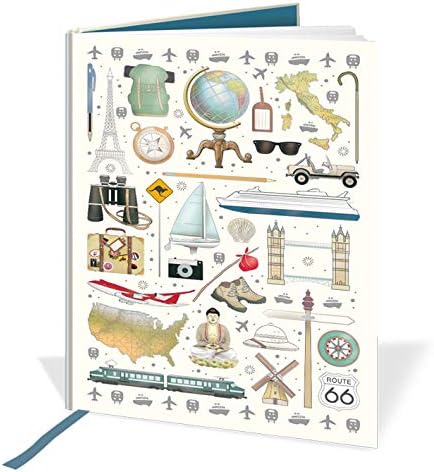 Quire CollectionsA5 Casebound Notebook - Travel Design - 120 Pages - Ruled & Silk Ribbon - Size - 210mm x 148mm