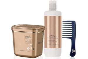Blonde Me Lightener 9+ Premium Bleach Powder 800 grams, BlondeMe Developer 6% / 20 Vol 1 Liter and M Hair Designs Detangling Comb (Bundle)