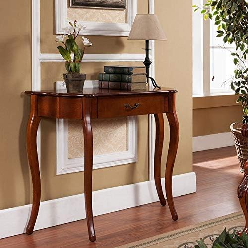 Wood Console Table with Curved Legs - Console Table with 1 Drawer - Cherry