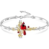 Iringnier Cardinal Bracelet Red Cardinal Gifts for Women 925 Sterling Silver Cross Cardinal Bangle Bracelet Birds Charm Memorial Jewelry