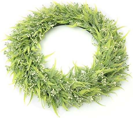 RUOPEI 14" 19” Artificial Green Boxwood Christmas Wreath – Realistic, Nearly Natural Fake Greenery Decor for Spring &amp; Winter Front Door Decorating (36)