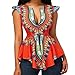 Luckylin Dashiki Shirts for Women African Front Zipper Summer Sexy Bright Orange Printed Cap Sleeves Peplum Top Blouse