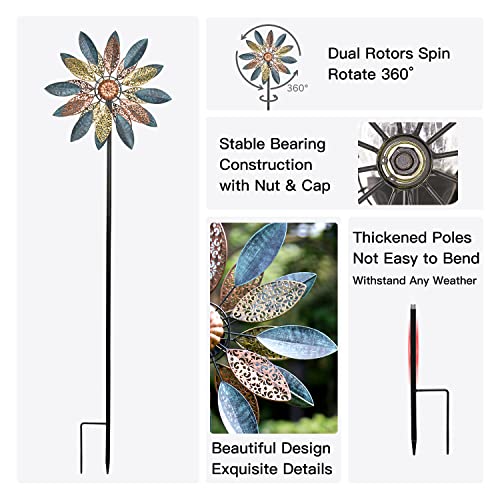 Solar Wind Spinner With Lights – 60" Garden Decor, Colorful Outdoor Art