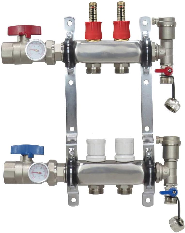 2 Loop Stainless Steel Premium PEX Manifold With 1/2" Connectors for