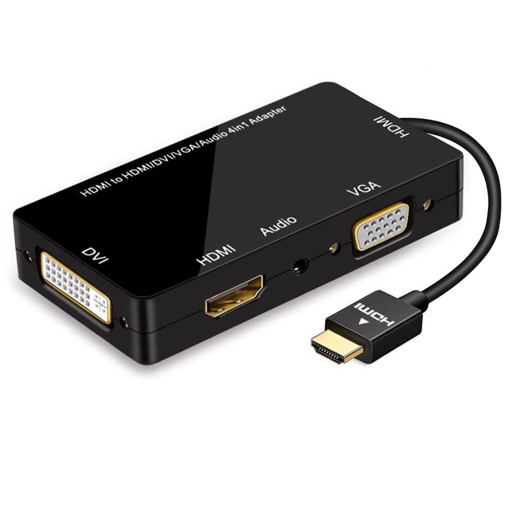 ConnBull HDMI to VGA DVI HDMI Adapter Supports 480P 720P 1080P HD with Audio Multiport Video Converter, Black