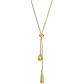 NLMSKI Lariat Y Drop Teardrop Pendant Necklace for Women Adjustable Minimalist Metal Chain Elegant Statement Choker Two Colors Gold Silver Gift Daily Wear