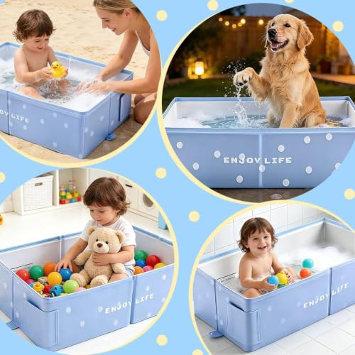 Foldable Kids Bathtub with Non-Slip Base, حوض استحمام للرضع,Portable Baby Bathtub, Portable,Travel & Shower Ready, Easy to Clean, Sturdy & Thick, Space-Saving, for Kids & Small Bathroom(Blue)