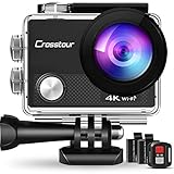 Crosstour 4K Action Camera 16MP WiFi Underwater Cam 30M Waterproof Case Sports Camera with Remote Control 2 Batteries and 19 Mounting Accessories
