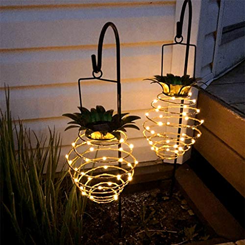 Tee Vee 2-Pack Pineapple Solar Lights Decorative Garden Hanging Lanterns Waterproof Night Light for Yard Outdoor Warm Light (2-Pack 30 LED)